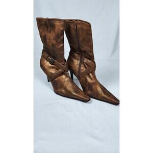 Bakers Bronze Mid Calf Boots Women Size 10B Pointed Toe Stiletto Heel Zip